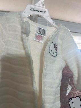 Hello Kitty Cream Plush Zip-Up Hoodie with Pink Bow Accent